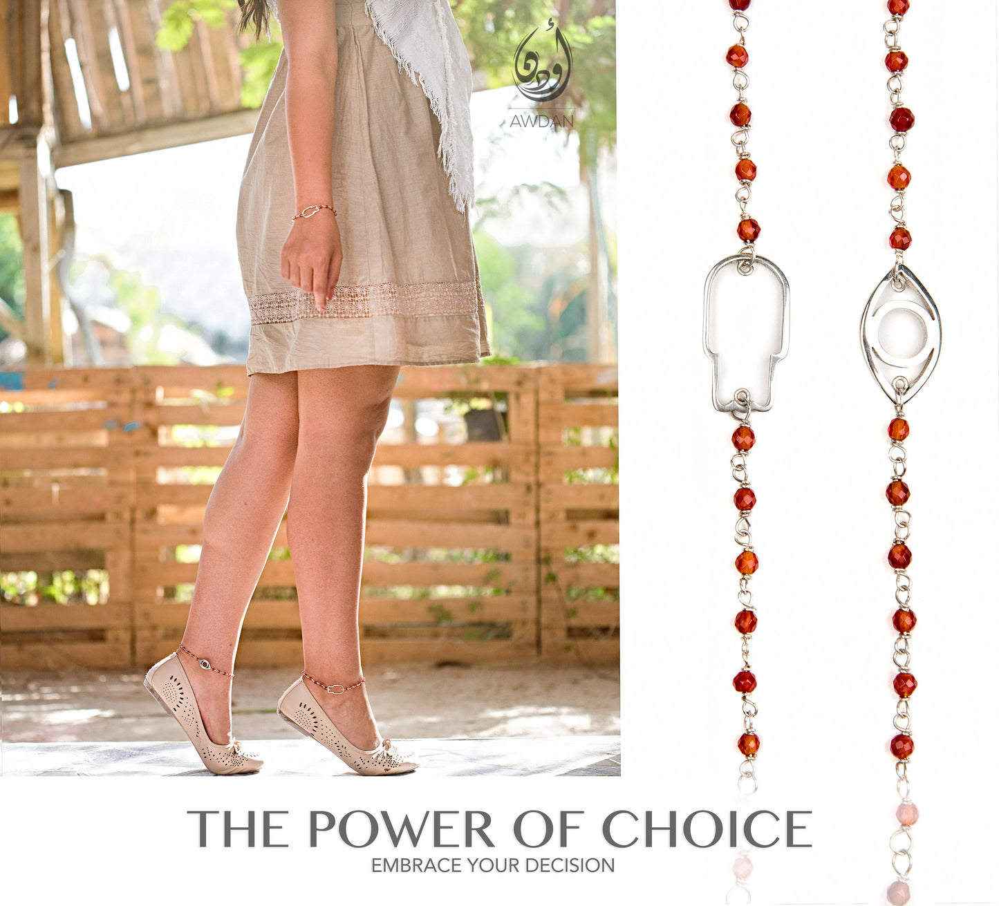 Carnelian Bracelet/Anklet with Hand/Eye