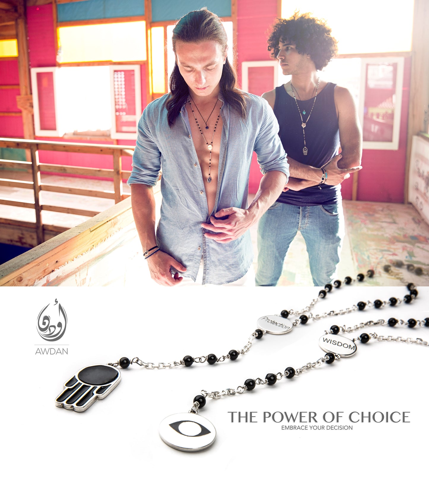 Rosary Hand and Eye Necklace