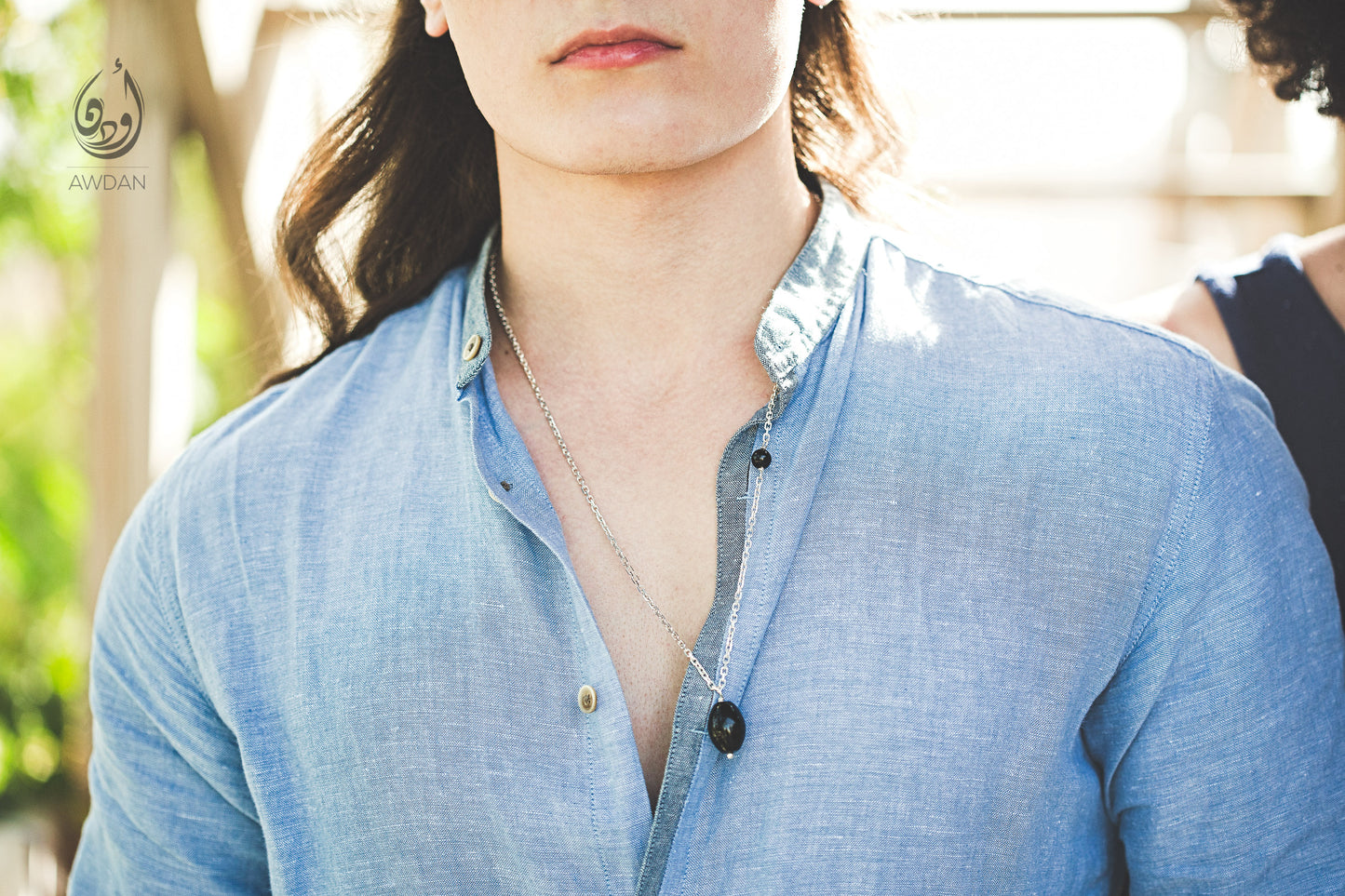 Blue/Black Stone with Side Bead Necklace