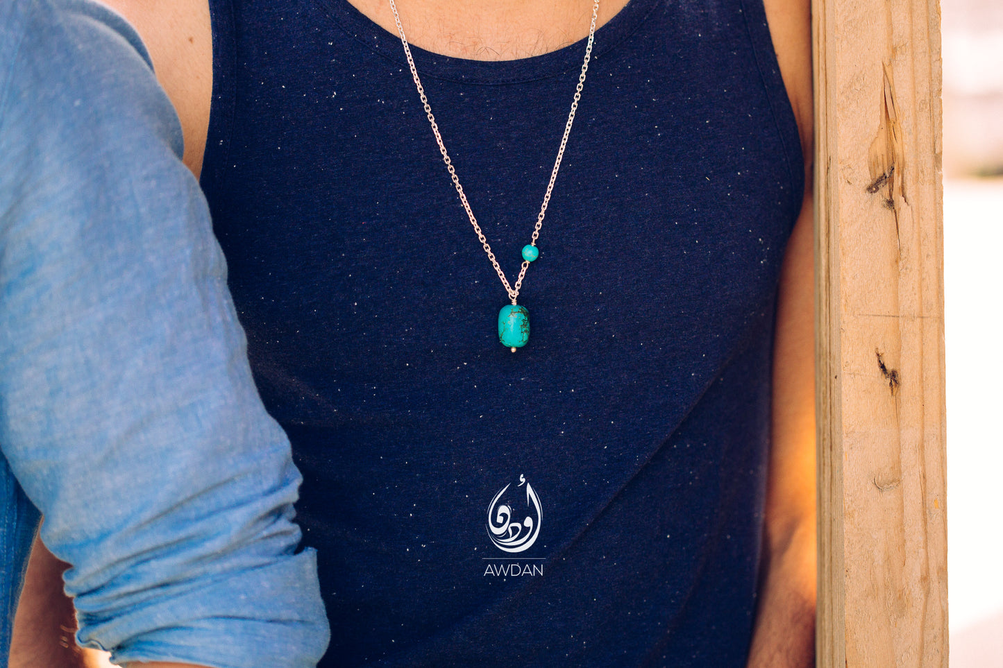 Blue/Black Stone with Side Bead Necklace