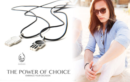 Enameled Hand on Leather Necklace