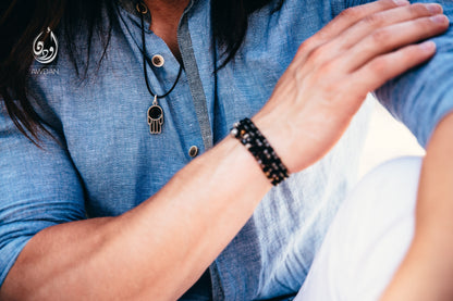 Enameled Hand on Leather Necklace