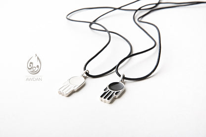 Enameled Hand on Leather Necklace