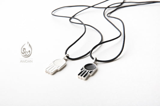 Enameled Hand on Leather Necklace