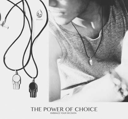 Enameled Hand on Leather Necklace