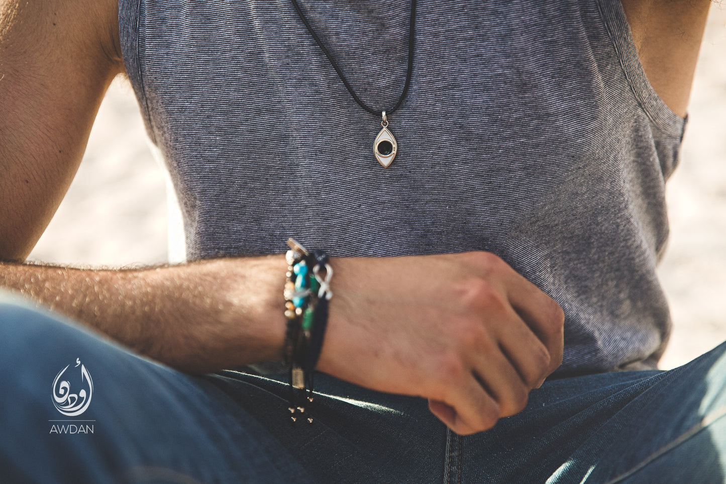 Enameled Eye on Leather Necklace