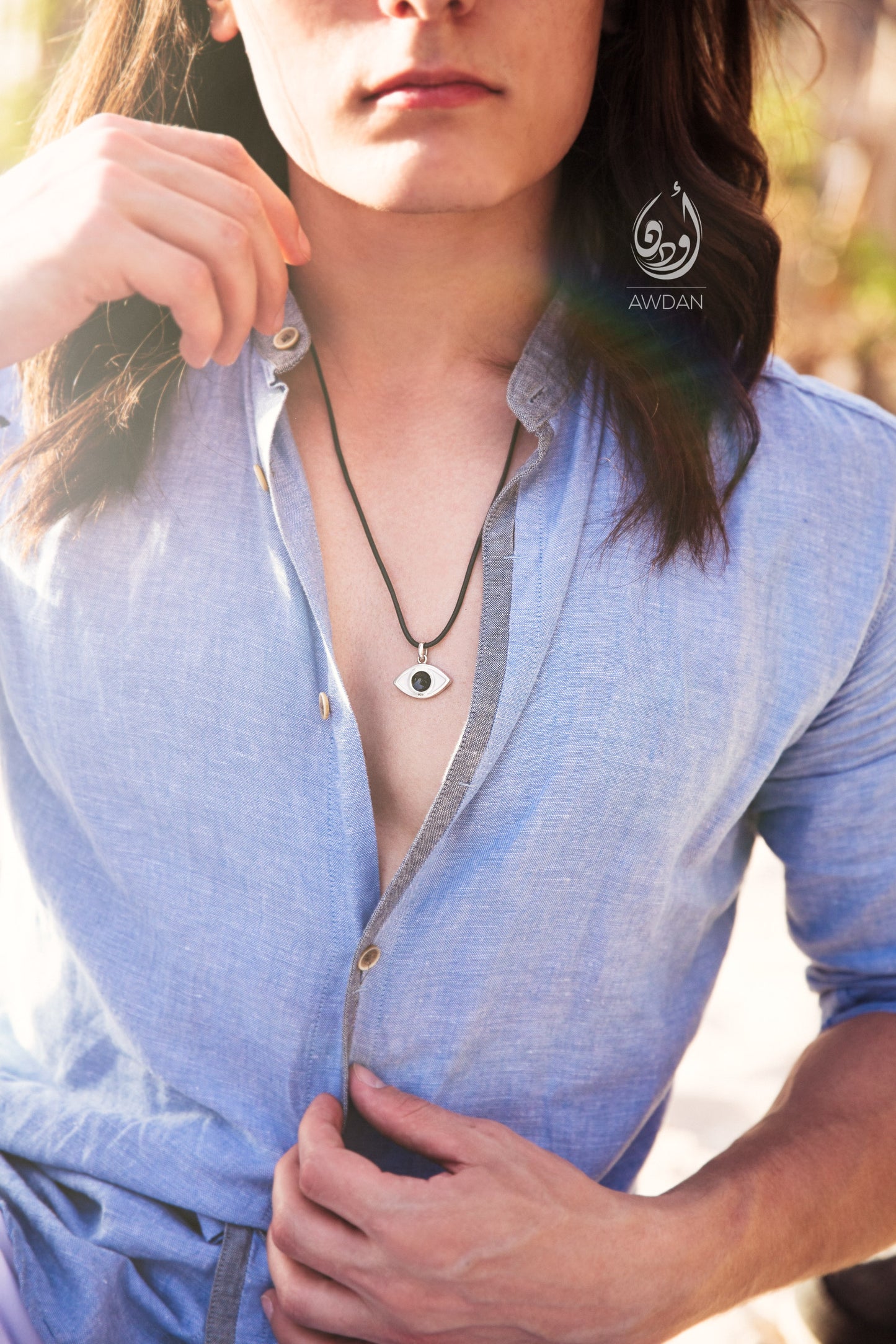 Enameled Eye on Leather Necklace
