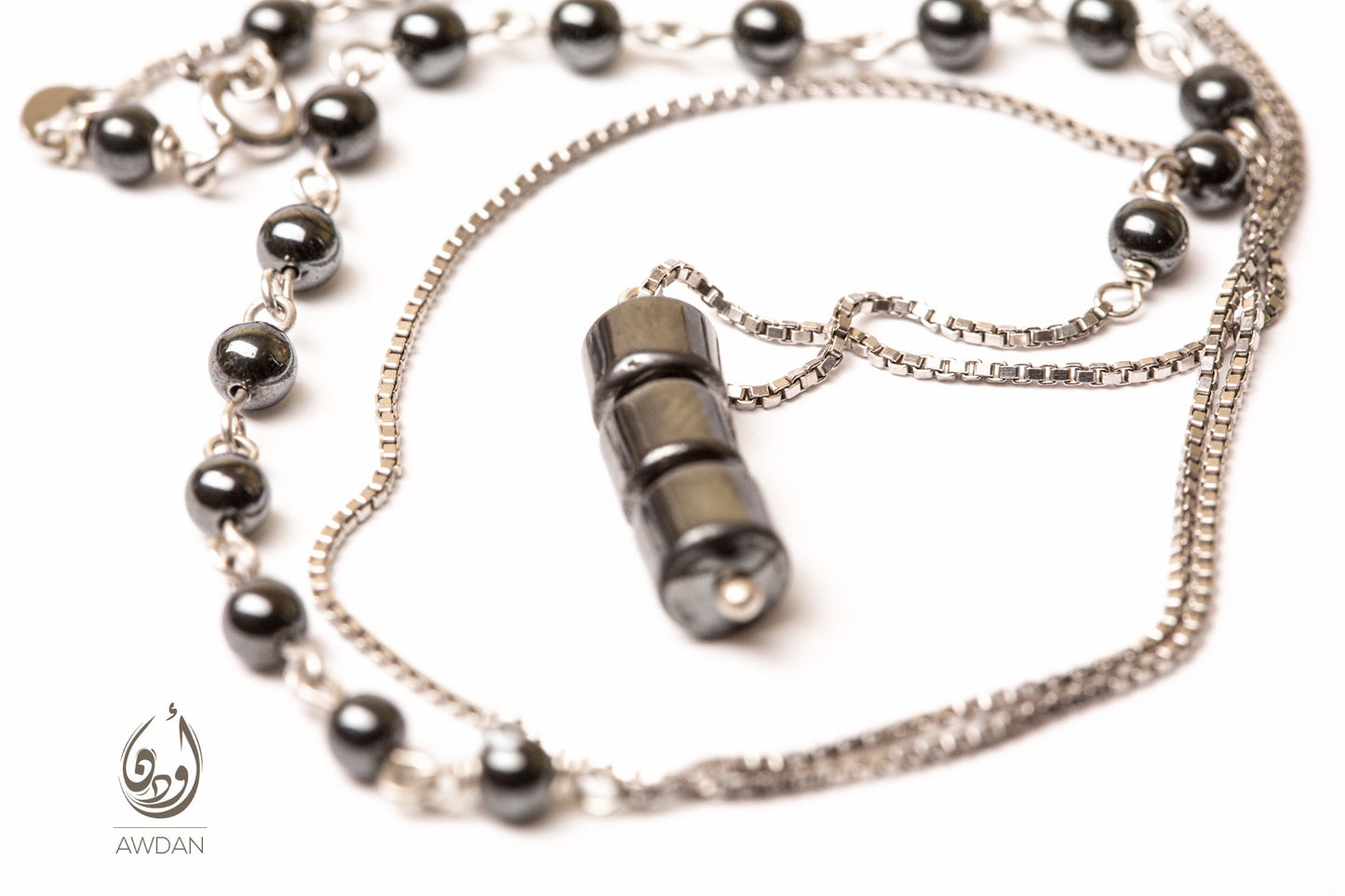 Half Hematite Half Silver Necklace
