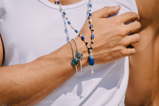 Shiny Labradorite and Silver Bracelet
