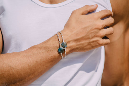 Shiny Labradorite and Silver Bracelet