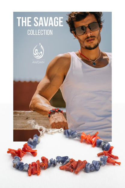 Natural Coral and Sodalite Bracelet