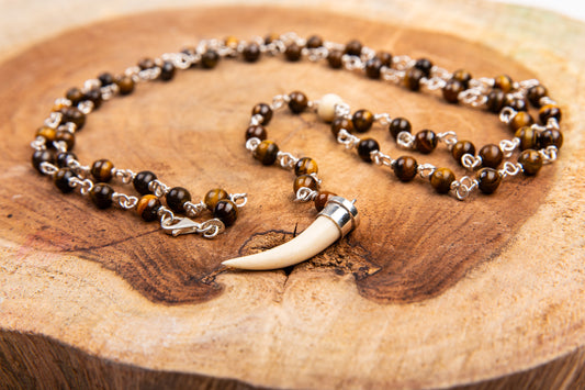 Tiger’s Eye and Ivory Rosary Necklace