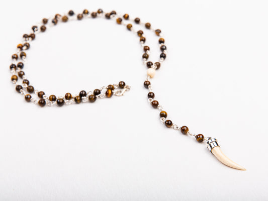 Tiger’s Eye and Ivory Rosary Necklace