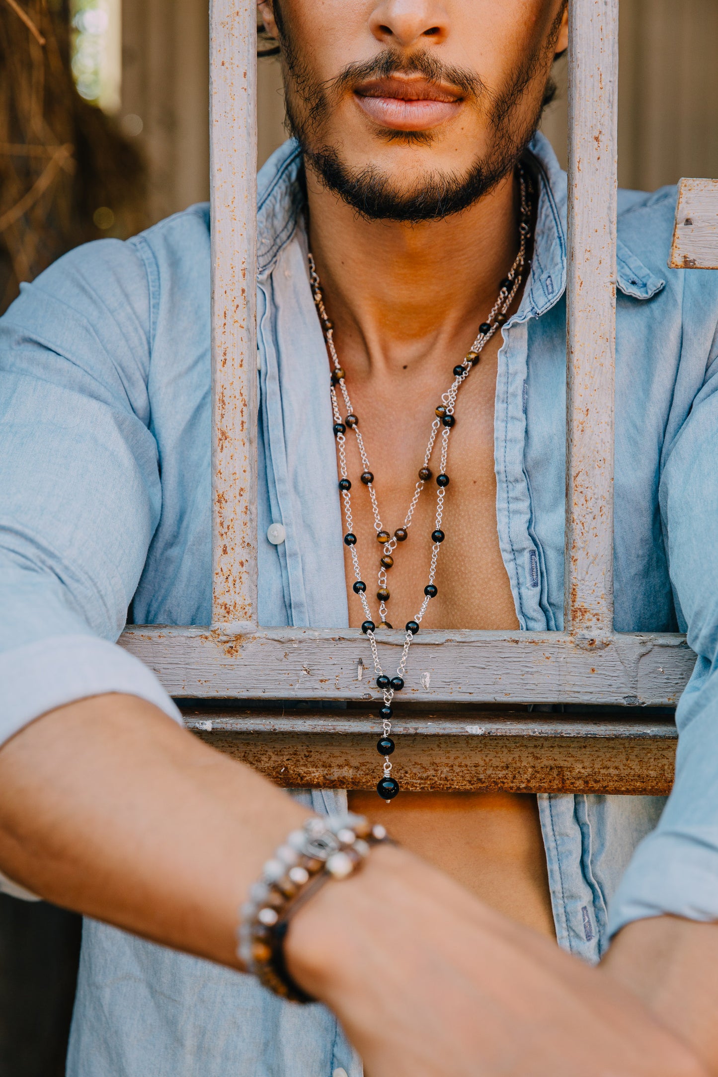 Tiger’s Eye/Onyx Rosary Necklace