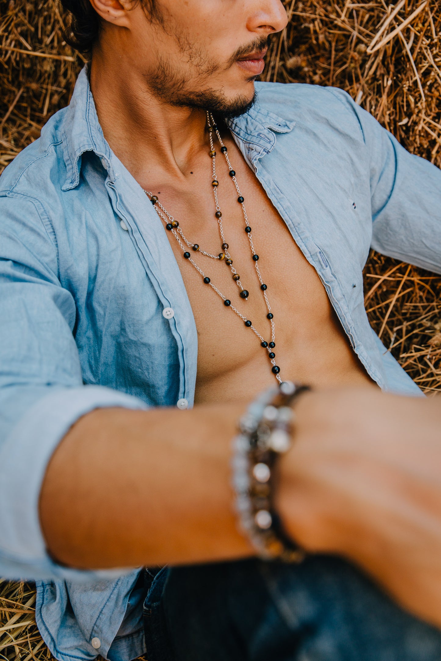 Tiger’s Eye/Onyx Rosary Necklace