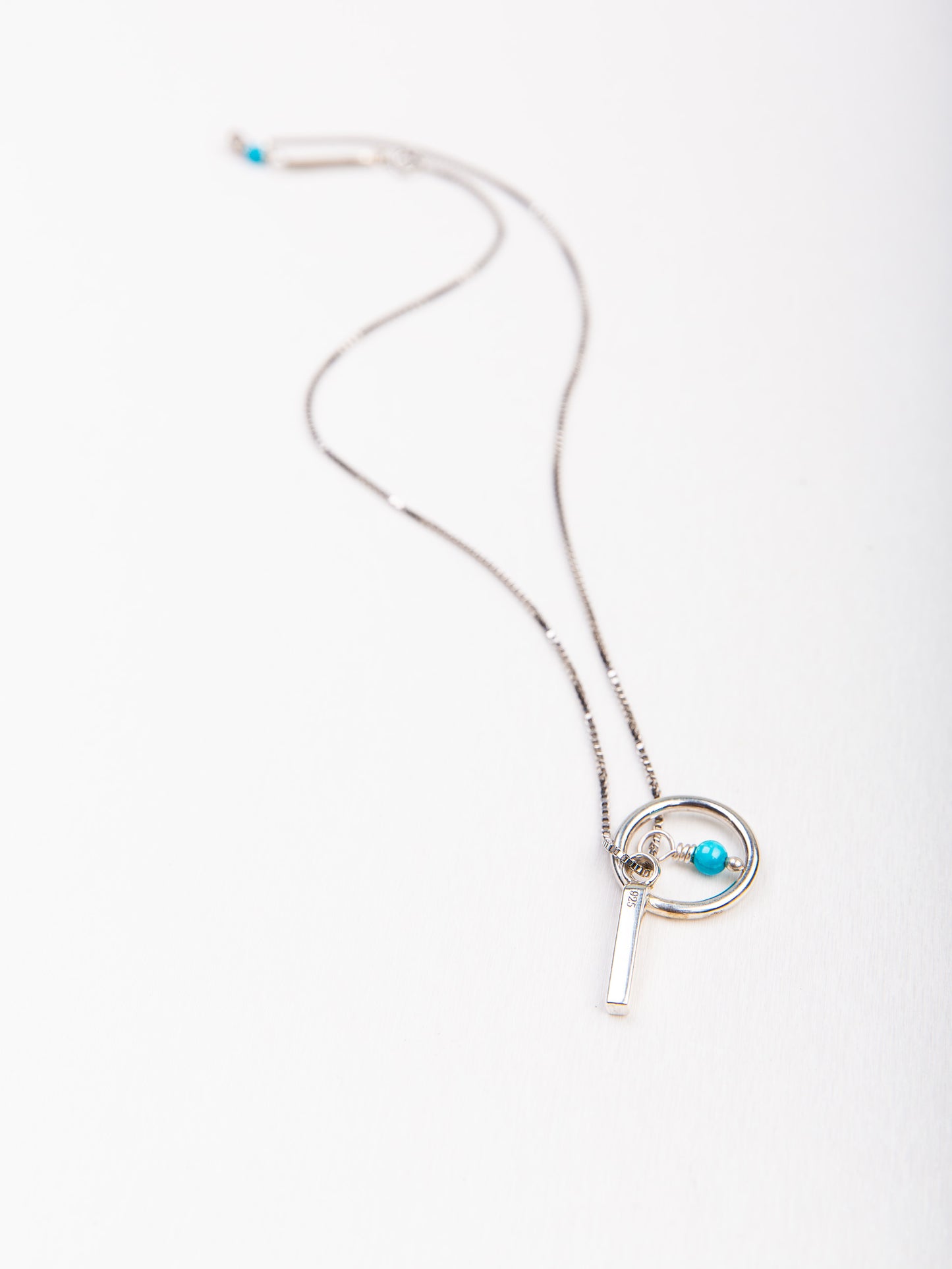 Triple Pendant Necklace (Bar/Turquoise/Circle)
