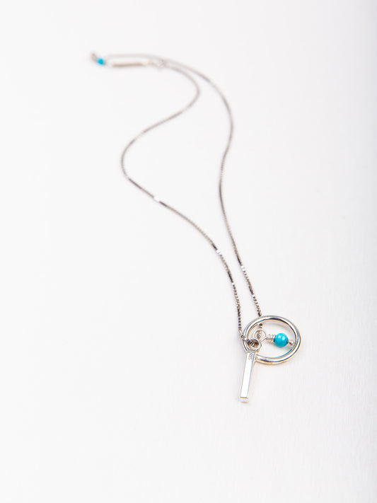Triple Pendant Necklace (Bar/Turquoise/Circle)