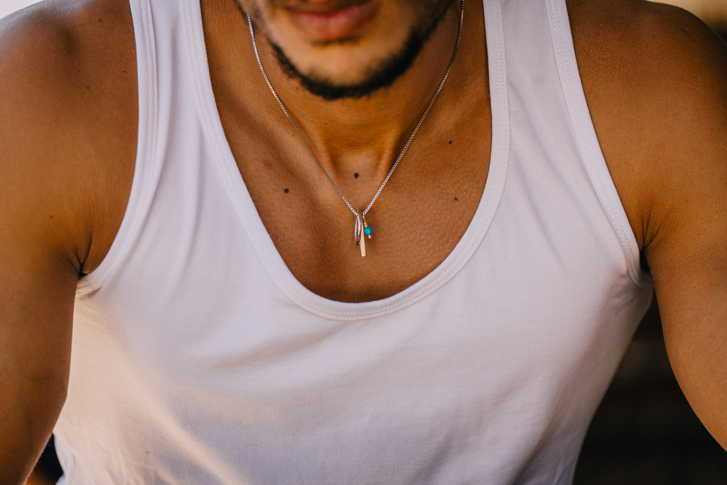 Triple Pendant Necklace (Bar/Turquoise/Circle)