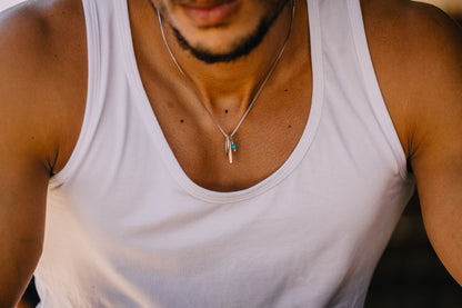 Triple Pendant Necklace (Bar/Turquoise/Circle)