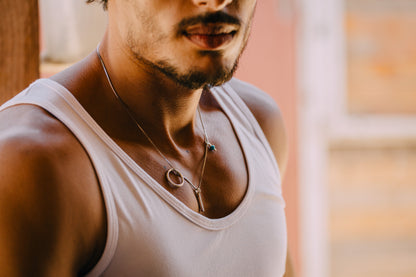 Triple Pendant Necklace (Bar/Turquoise/Circle)