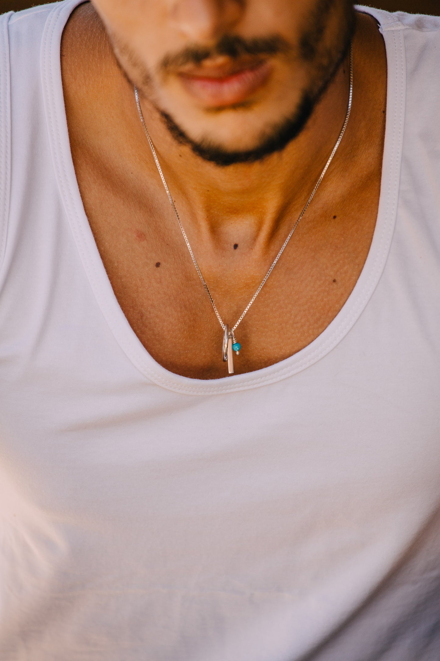 Triple Pendant Necklace (Bar/Turquoise/Circle)