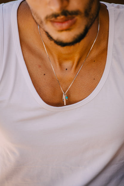 Triple Pendant Necklace (Bar/Turquoise/Circle)