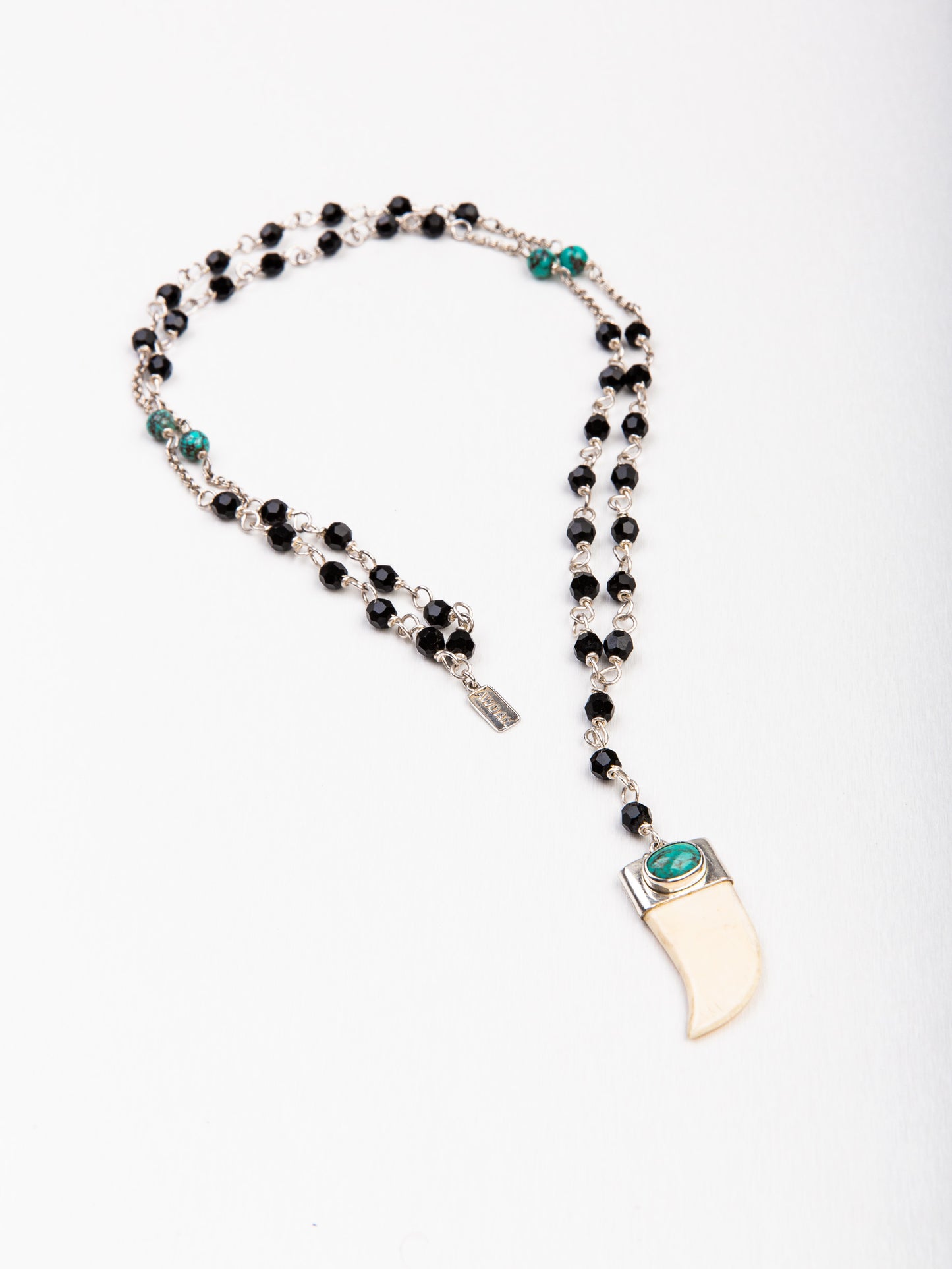 Flat Ivory Horn and Crystals Rosary Necklace