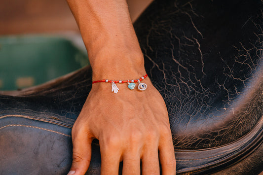 Triple Charm Red Thread Bracelet