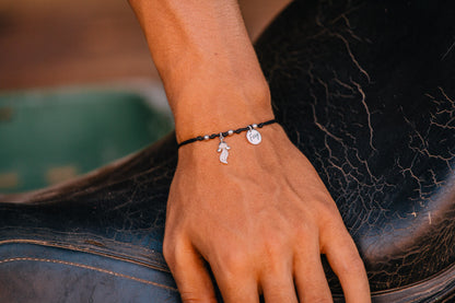 Double Charm on Knotted Thread Bracelet