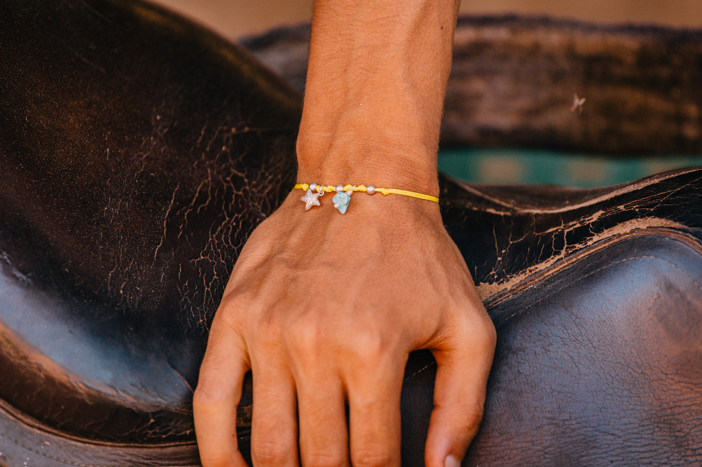 Double Charm on Knotted Thread Bracelet