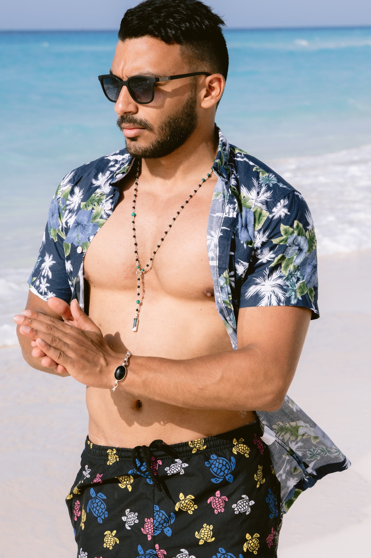 Green and Black Rosary Necklace