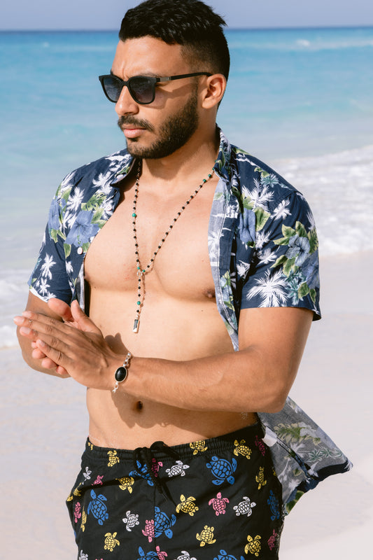 Green and Black Rosary Necklace