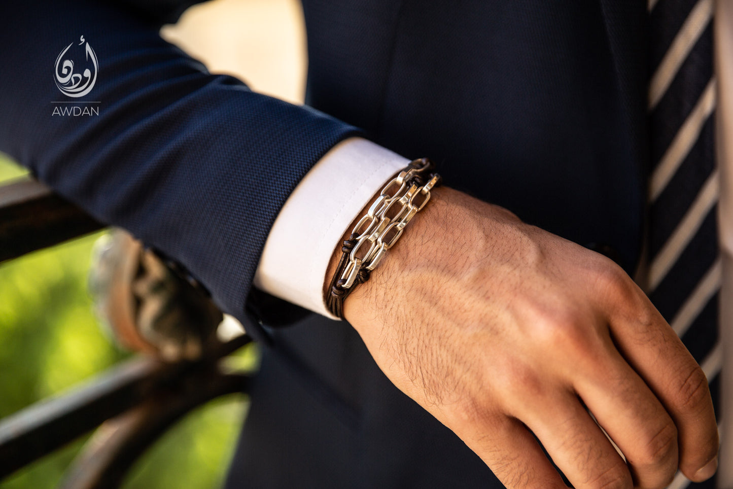 Silver Links and Leather Bracelet