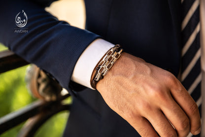 Silver Links and Leather Bracelet