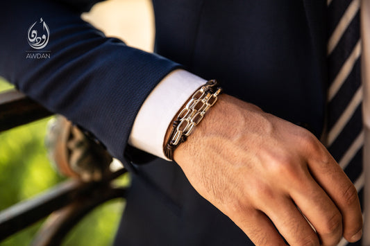 Silver Links and Leather Bracelet