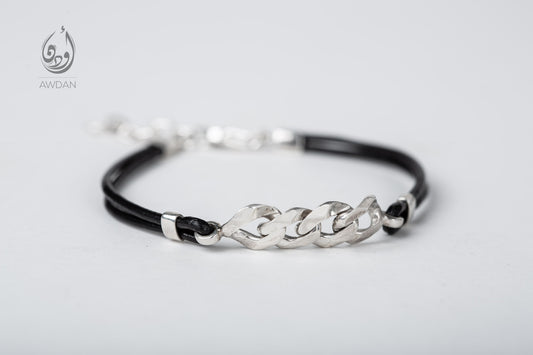 Flat Chain and Leather Bracelet